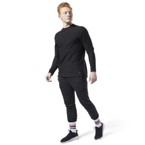 Bluza Męskie Reebok Training Essentials Twill Crew Czarne PL 73XZIUR